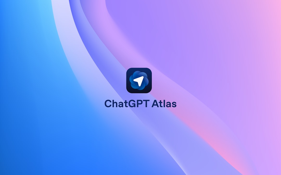 【Anti Gravity】Nov 20, 2025リリース!Nano Banana ProでAIデザイン強化【最新】 - ChatGPT Atlas logo displayed on a massive cinema screen with vibrant purple and blue gradient background. The sleek presentation features the iconic messenger-style icon in a movie theater setting with rows of purple seats. Perfect representation of AI technology, digital innovation, and modern presentation design showcasing artificial intelligence branding in an immersive entertainment environment.