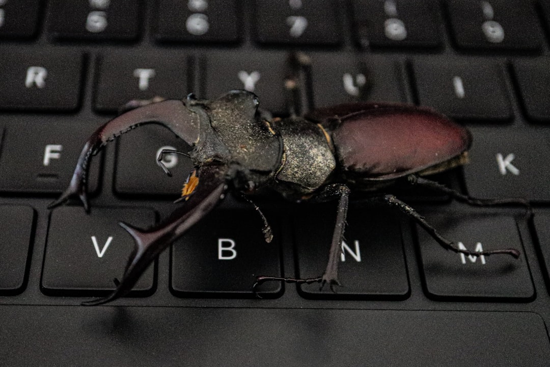 【Cursor】BugbotのAI駆動型改善！コード品質を飛躍的に向上 - Stag beetle on a black keyboard