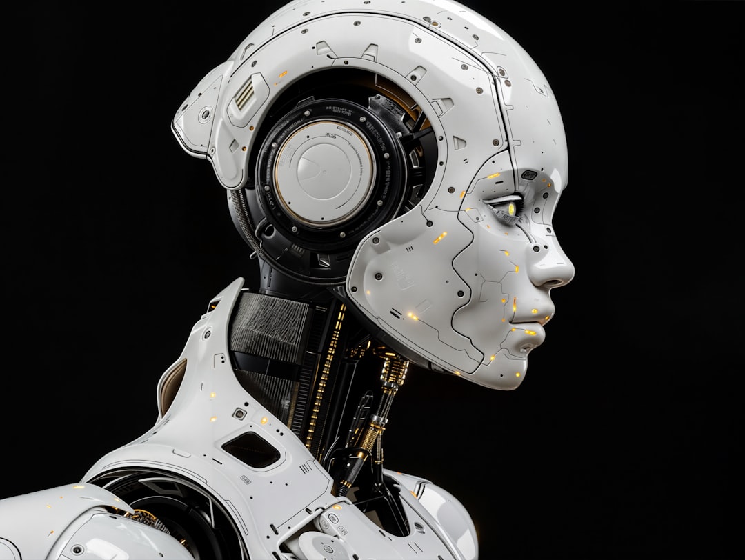 物理AIがファッションを変える？MACH33に見る人間とロボットの共存未来 - A face of a humanoid robot, side view on black background